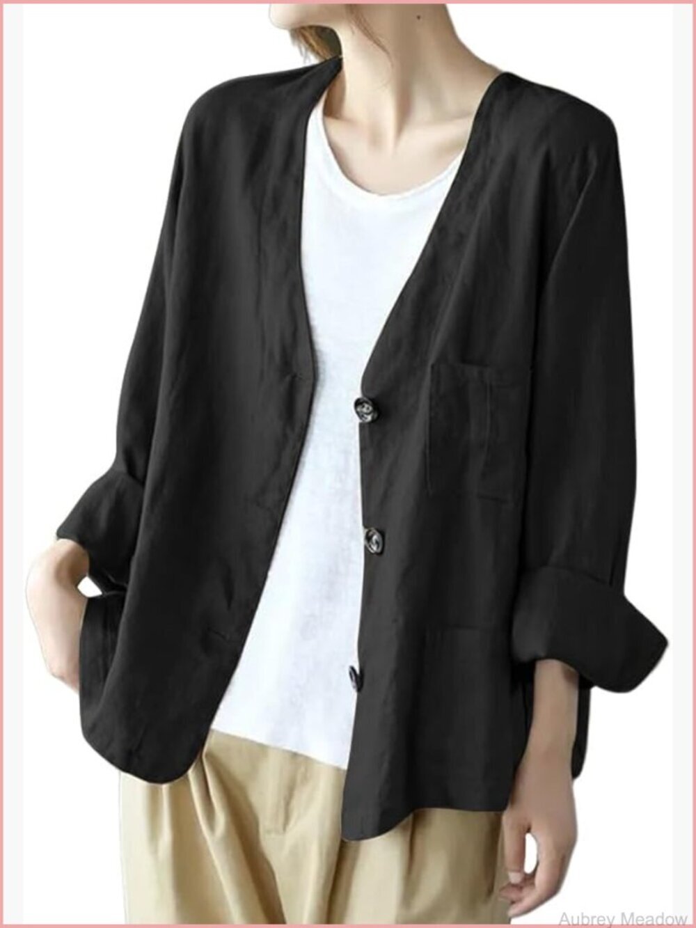 Oversized Cotton Linen Blazer Casual Long Sleeve Spring Jacket